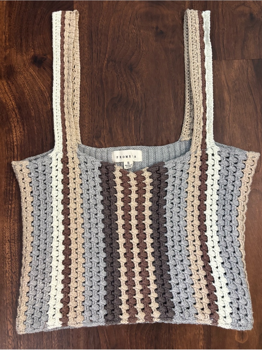 Promesa Crochet Stripe Knit Tank Top 100% Cotton